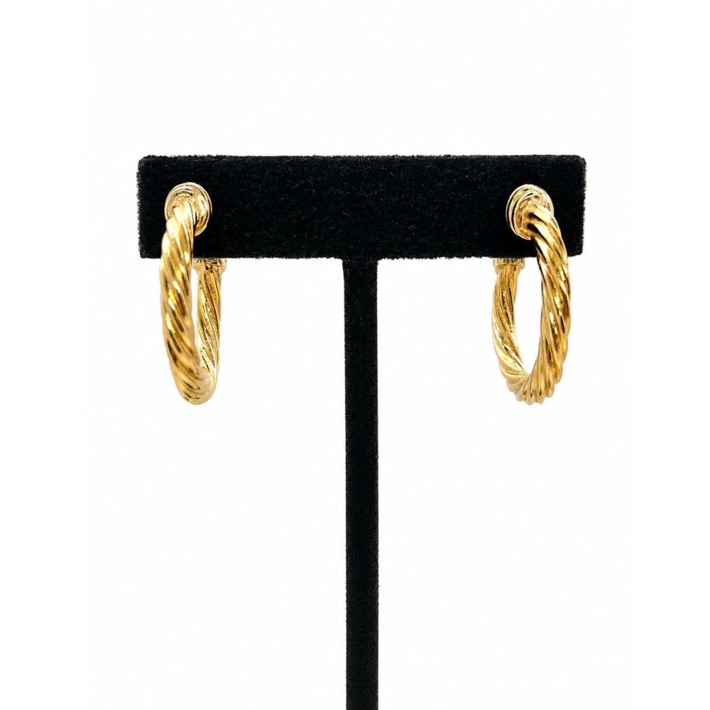 VINTAGE MONET EARRINGS Gold Rope Twist Hoop Clip On Signed Designer 80s